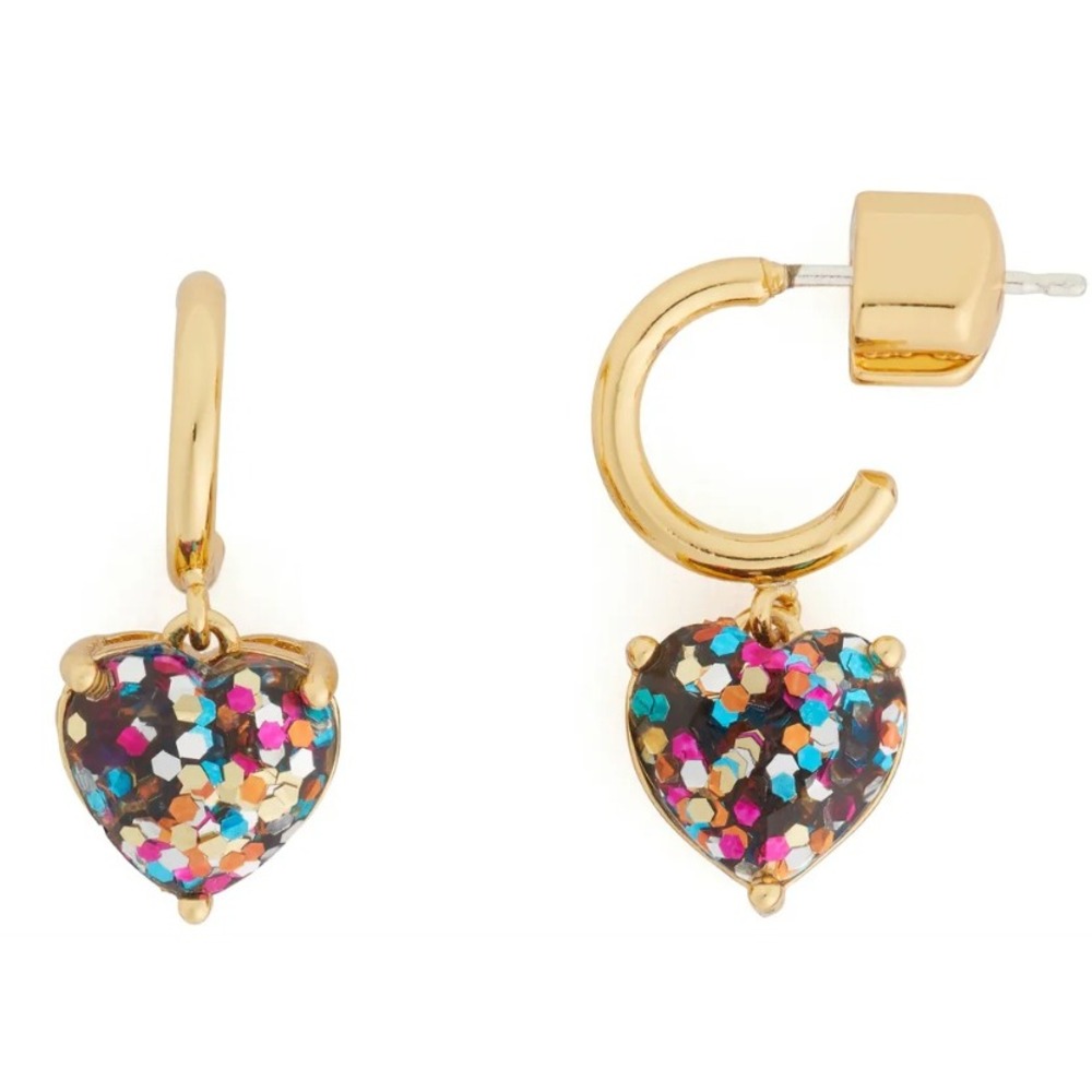 Kate Spade New York My Love Multi Glitter Heart Huggie Hoop Earrings Valentines